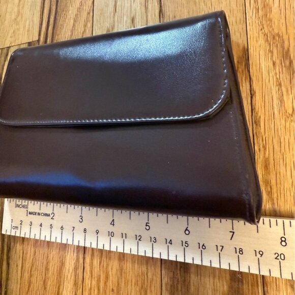 Retro 70s Dark Brown Leather Clutch Wallet Snap Closure Change Purse Kiss Clasp - Picture 10 of 12